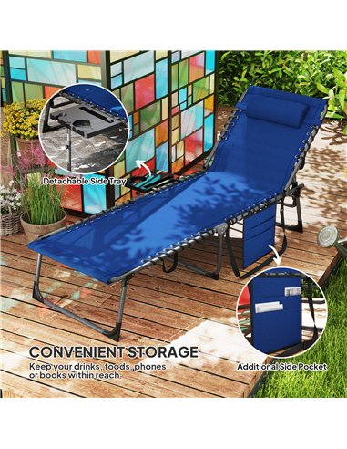 Outsunny Folding Sun Lounger with Side Table, 5-Level Adjustable Reclining Sun Lounger Chair, Portable Garden Recliner Sunbed wi