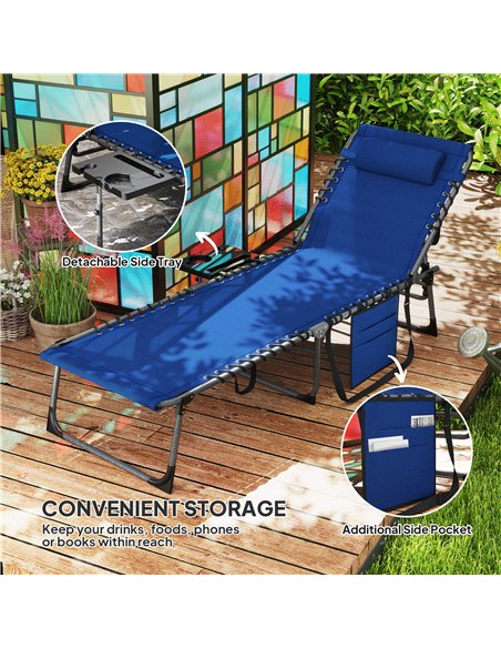 Outsunny Folding Sun Lounger with Side Table, 5-Level Adjustable Reclining Sun Lounger Chair, Portable Garden Recliner Sunbed wi - pic 118403 | FastDaddyshop