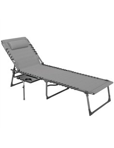 Outsunny Folding Sun Lounger with Side Table, 5-Level Adjustable Reclining Sun Lounger Chair, Portable Garden Recliner Sunbed wi