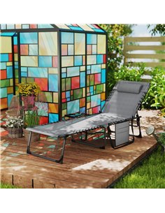 Outsunny Folding Sun Lounger with Side Table, 5-Level Adjustable Reclining Sun Lounger Chair, Portable Garden Recliner Sunbed wi 2