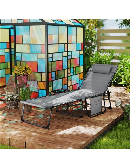 Outsunny Folding Sun Lounger with Side Table, 5-Level Adjustable Reclining Sun Lounger Chair, Portable Garden Recliner Sunbed wi - pic 118408 | FastDaddyshop