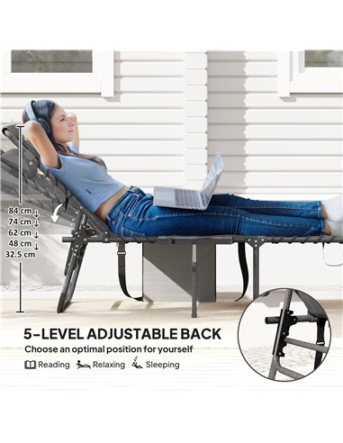 Outsunny Folding Sun Lounger with Side Table, 5-Level Adjustable Reclining Sun Lounger Chair, Portable Garden Recliner Sunbed wi