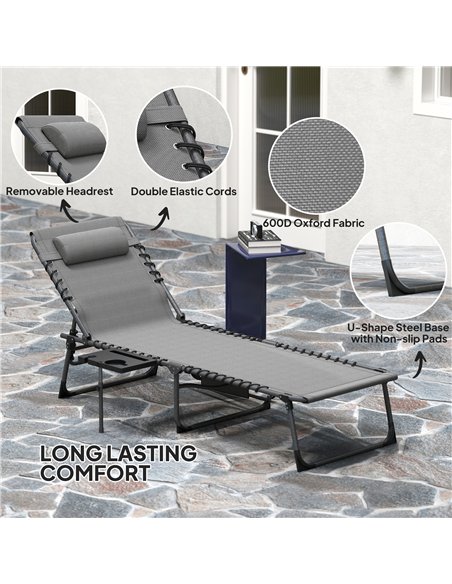 Outsunny Folding Sun Lounger with Side Table, 5-Level Adjustable Reclining Sun Lounger Chair, Portable Garden Recliner Sunbed wi - pic 118411 | FastDaddyshop