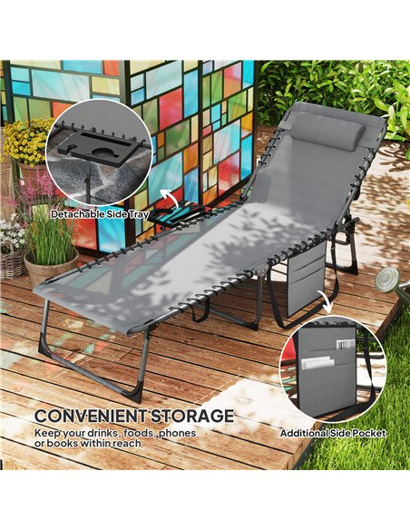 Outsunny Folding Sun Lounger with Side Table, 5-Level Adjustable Reclining Sun Lounger Chair, Portable Garden Recliner Sunbed wi - pic 118412 | FastDaddyshop