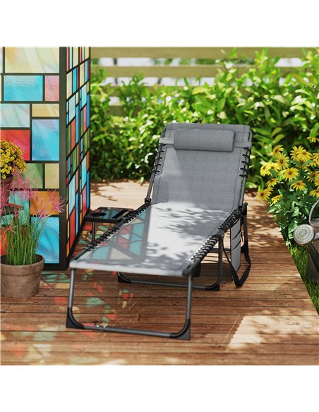 Outsunny Folding Sun Lounger with Side Table, 5-Level Adjustable Reclining Sun Lounger Chair, Portable Garden Recliner Sunbed wi - pic 118414 | FastDaddyshop
