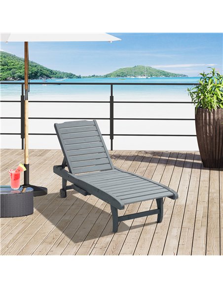 Outsunny Garden Patio Sun Lounger, Outdoor Wooden Sun Bed with Built-In Table, Reclining Backrest and Rolling Wheels for Sunbath - pic 118417 | FastDaddyshop