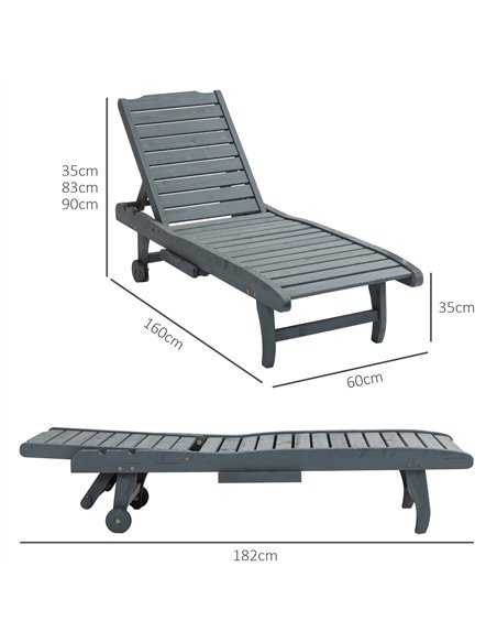 Outsunny Garden Patio Sun Lounger, Outdoor Wooden Sun Bed with Built-In Table, Reclining Backrest and Rolling Wheels for Sunbath - pic 118418 | FastDaddyshop
