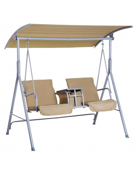 Outsunny 2 Seater Garden Swing Chair with Storage Bag and Tray, Beige - pic 11842 | FastDaddyshop
