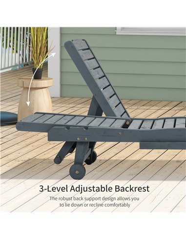 Outsunny Garden Patio Sun Lounger, Outdoor Wooden Sun Bed with Built-In Table, Reclining Backrest and Rolling Wheels for Sunbath