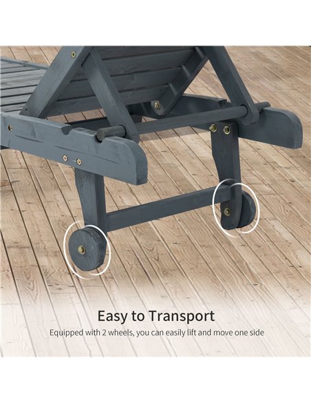 Outsunny Garden Patio Sun Lounger, Outdoor Wooden Sun Bed with Built-In Table, Reclining Backrest and Rolling Wheels for Sunbath - pic 118421 | FastDaddyshop