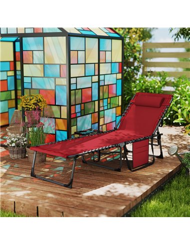 Outsunny Folding Sun Lounger with Side Table, 5-Level Adjustable Reclining Sun Lounger Chair, Portable Garden Recliner Sunbed wi