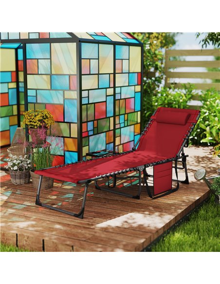 Outsunny Folding Sun Lounger with Side Table, 5-Level Adjustable Reclining Sun Lounger Chair, Portable Garden Recliner Sunbed wi - pic 118444 | FastDaddyshop