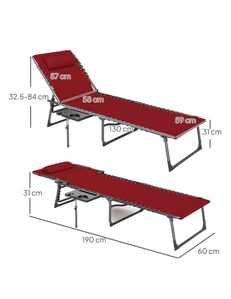 Outsunny Folding Sun Lounger with Side Table, 5-Level Adjustable Reclining Sun Lounger Chair, Portable Garden Recliner Sunbed wi - pic 118445 | FastDaddyshop