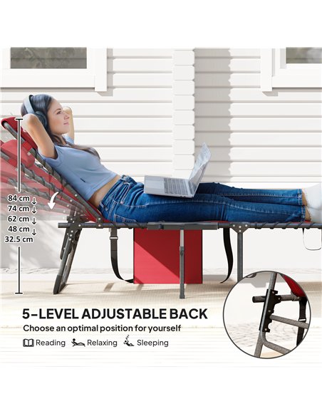 Outsunny Folding Sun Lounger with Side Table, 5-Level Adjustable Reclining Sun Lounger Chair, Portable Garden Recliner Sunbed wi - pic 118446 | FastDaddyshop
