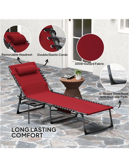 Outsunny Folding Sun Lounger with Side Table, 5-Level Adjustable Reclining Sun Lounger Chair, Portable Garden Recliner Sunbed wi - pic 118447 | FastDaddyshop