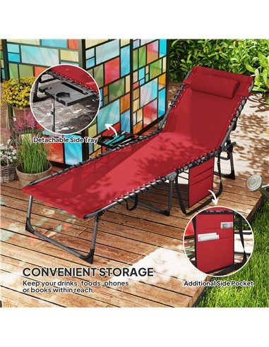 Outsunny Folding Sun Lounger with Side Table, 5-Level Adjustable Reclining Sun Lounger Chair, Portable Garden Recliner Sunbed wi