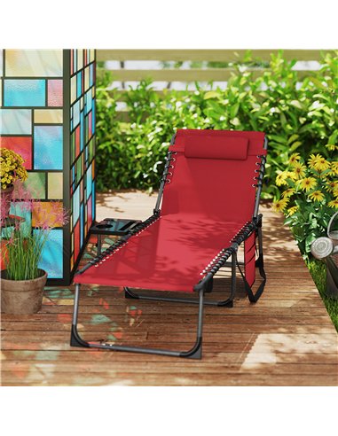 Outsunny Folding Sun Lounger with Side Table, 5-Level Adjustable Reclining Sun Lounger Chair, Portable Garden Recliner Sunbed wi