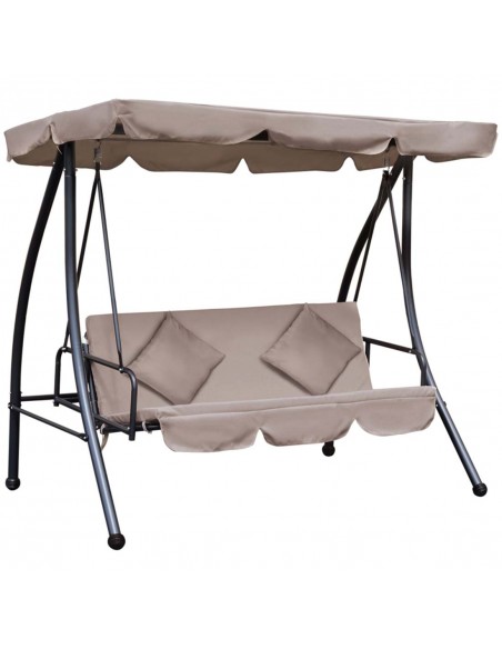Outsunny 3 Seater Garden Outdoor 2-in-1 Swing Chair Lounger with Cushion, Beige - pic 11846 | FastDaddyshop
