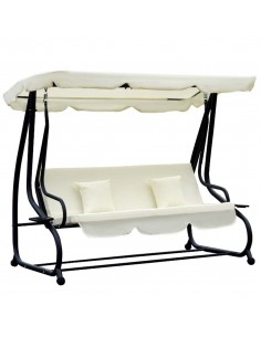 Outsunny 3 Seater Garden Outdoor 2-in-1 Swing Chair Hammock with 2 Cushions, Cream White