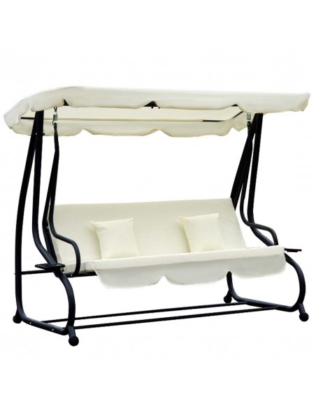 Outsunny 3 Seater Garden Outdoor 2-in-1 Swing Chair Hammock with 2 Cushions, Cream White - pic 11847 | FastDaddyshop