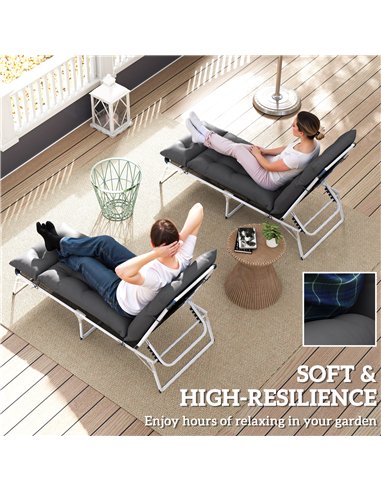 Outsunny Sun Lounger Cushions Only, 190x56x10cm Garden Lounge Chair Cushions Set of 2, UPF20+ 220gsm Fabric, Thick Sunbed Replac