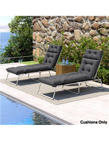 Outsunny Sun Lounger Cushions Only, 190x56x10cm Garden Lounge Chair Cushions Set of 2, UPF20+ 220gsm Fabric, Thick Sunbed Replac