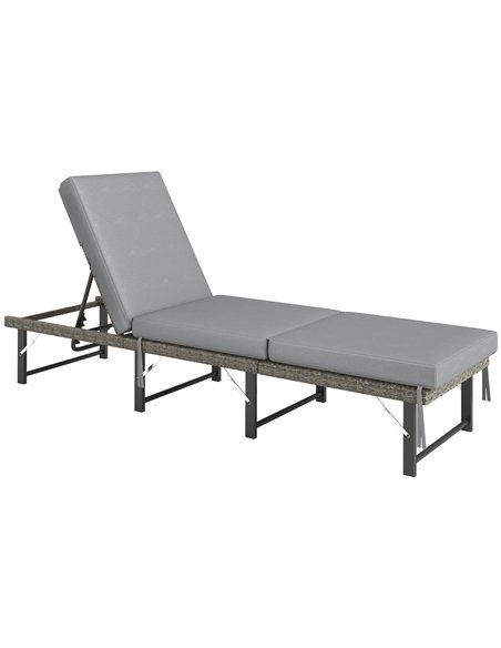 Outsunny Single Folding Rattan Sun Lounger, with Cushion - Grey - pic 118479 | FastDaddyshop