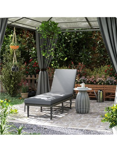 Outsunny Single Folding Rattan Sun Lounger, with Cushion - Grey