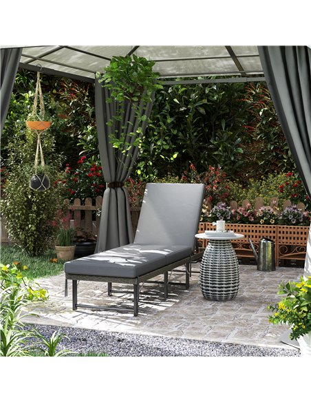 Outsunny Single Folding Rattan Sun Lounger, with Cushion - Grey - pic 118480 | FastDaddyshop