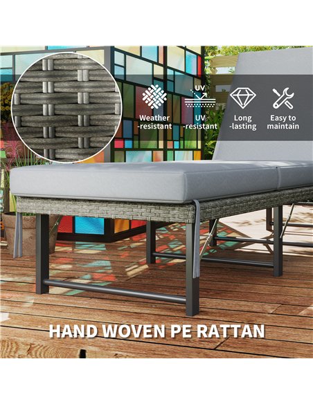 Outsunny Single Folding Rattan Sun Lounger, with Cushion - Grey - pic 118484 | FastDaddyshop