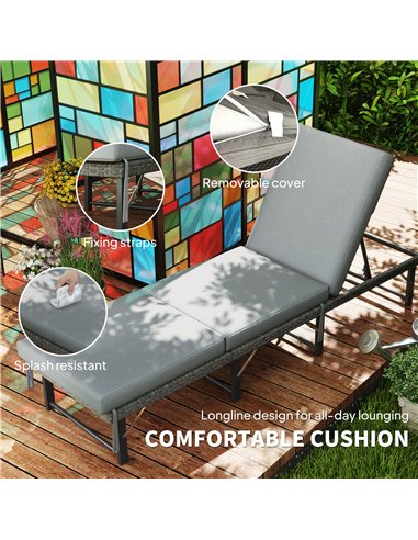 Outsunny Single Folding Rattan Sun Lounger, with Cushion - Grey