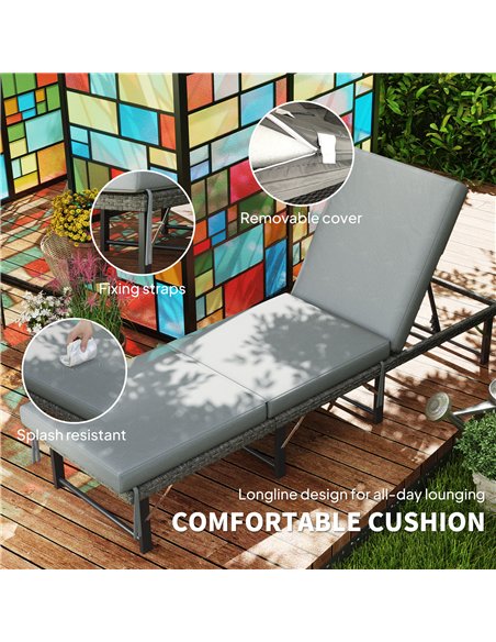 Outsunny Single Folding Rattan Sun Lounger, with Cushion - Grey - pic 118485 | FastDaddyshop