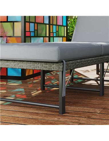 Outsunny Single Folding Rattan Sun Lounger, with Cushion - Grey