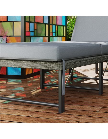 Outsunny Single Folding Rattan Sun Lounger, with Cushion - Grey - pic 118487 | FastDaddyshop