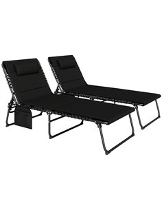 Outsunny Folding Sun Loungers Set of 2, Recliner Garden Chairs with Quick Drying Pad Headrest Side Pocket, Garden Sun Loungers f