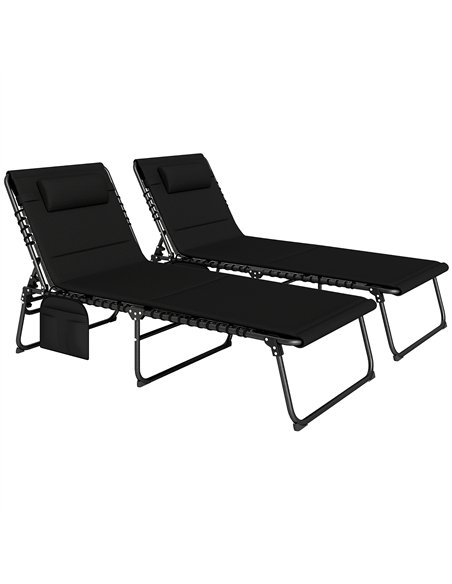 Outsunny Folding Sun Loungers Set of 2, Recliner Garden Chairs with Quick Drying Pad Headrest Side Pocket, Garden Sun Loungers f - pic 118497 | FastDaddyshop