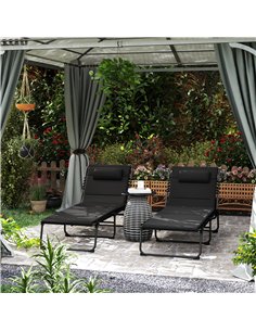 Outsunny Folding Sun Loungers Set of 2, Recliner Garden Chairs with Quick Drying Pad Headrest Side Pocket, Garden Sun Loungers f 2