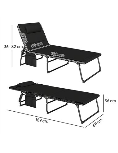Outsunny Folding Sun Loungers Set of 2, Recliner Garden Chairs with Quick Drying Pad Headrest Side Pocket, Garden Sun Loungers f