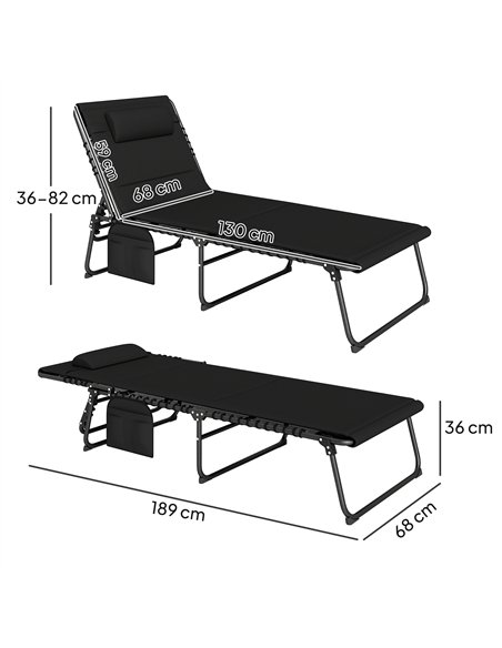 Outsunny Folding Sun Loungers Set of 2, Recliner Garden Chairs with Quick Drying Pad Headrest Side Pocket, Garden Sun Loungers f - pic 118499 | FastDaddyshop