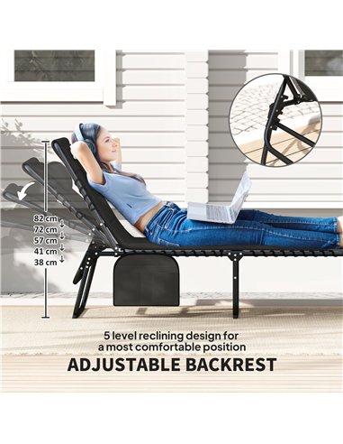 Outsunny Folding Sun Loungers Set of 2, Recliner Garden Chairs with Quick Drying Pad Headrest Side Pocket, Garden Sun Loungers f