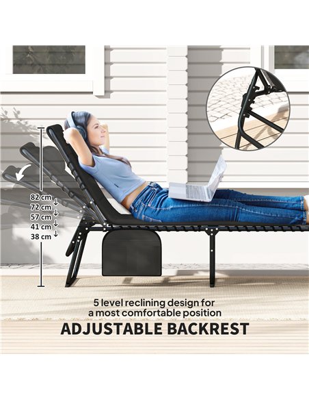 Outsunny Folding Sun Loungers Set of 2, Recliner Garden Chairs with Quick Drying Pad Headrest Side Pocket, Garden Sun Loungers f - pic 118500 | FastDaddyshop