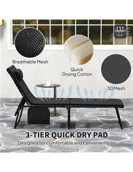 Outsunny Folding Sun Loungers Set of 2, Recliner Garden Chairs with Quick Drying Pad Headrest Side Pocket, Garden Sun Loungers f - pic 118502 | FastDaddyshop