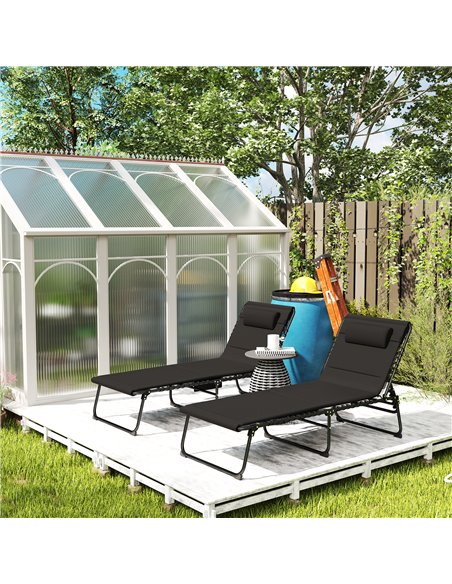 Outsunny Folding Sun Loungers Set of 2, Recliner Garden Chairs with Quick Drying Pad Headrest Side Pocket, Garden Sun Loungers f - pic 118504 | FastDaddyshop