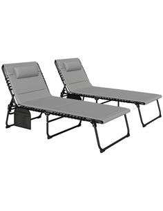 Outsunny Folding Sun Loungers Set of 2, Recliner Garden Chairs with Quick Drying Pad Headrest Side Pocket, Garden Sun Loungers f