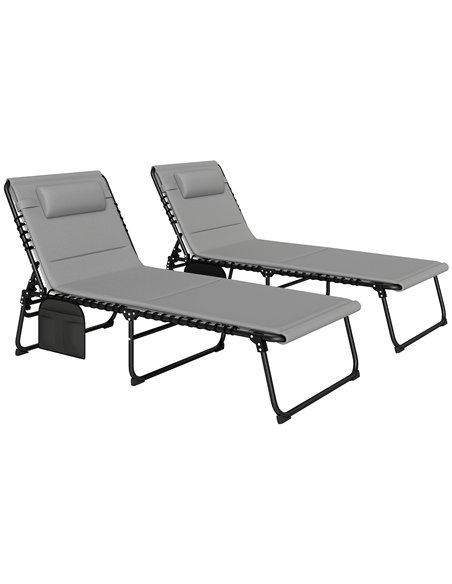 Outsunny Folding Sun Loungers Set of 2, Recliner Garden Chairs with Quick Drying Pad Headrest Side Pocket, Garden Sun Loungers f - pic 118506 | FastDaddyshop