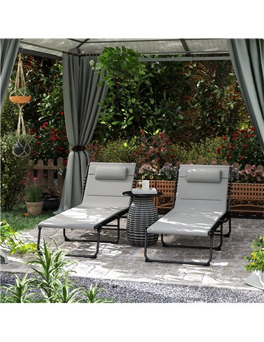 Outsunny Folding Sun Loungers Set of 2, Recliner Garden Chairs with Quick Drying Pad Headrest Side Pocket, Garden Sun Loungers f