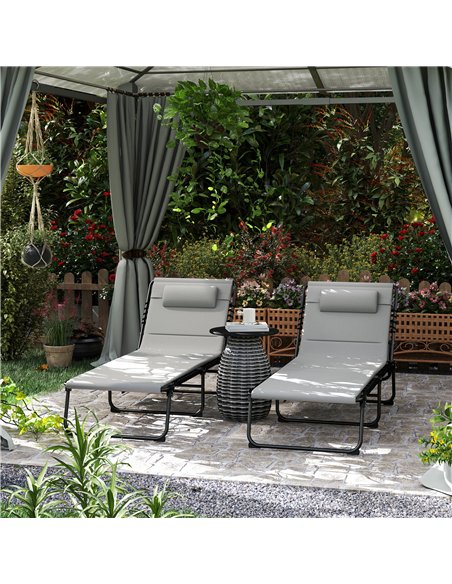 Outsunny Folding Sun Loungers Set of 2, Recliner Garden Chairs with Quick Drying Pad Headrest Side Pocket, Garden Sun Loungers f - pic 118507 | FastDaddyshop