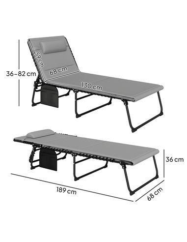 Outsunny Folding Sun Loungers Set of 2, Recliner Garden Chairs with Quick Drying Pad Headrest Side Pocket, Garden Sun Loungers f