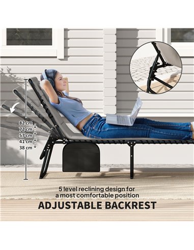 Outsunny Folding Sun Loungers Set of 2, Recliner Garden Chairs with Quick Drying Pad Headrest Side Pocket, Garden Sun Loungers f