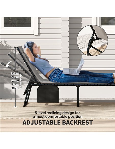 Outsunny Folding Sun Loungers Set of 2, Recliner Garden Chairs with Quick Drying Pad Headrest Side Pocket, Garden Sun Loungers f - pic 118509 | FastDaddyshop